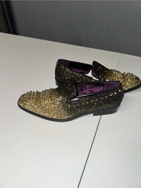 Gold Glitter Spike Loafers - Men's Slip-On Dress Shoes